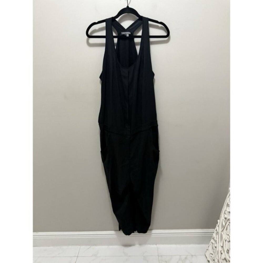 Vince Women's Black Silk Blend Jumpsuit Size L – Racerback Sleeveless Jogger